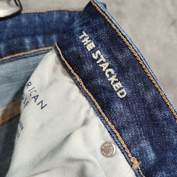 American Eagle Jeans The Stacked High Waist 12 Long Blue Stretch Denim - Picture 6 of 12